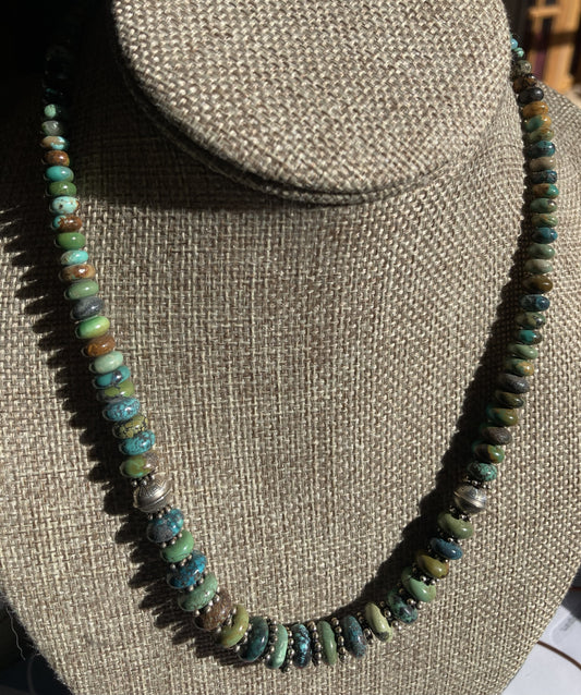 Necklace- Turquoise Rondelle and Sterling Silver