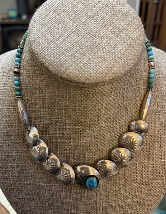 Necklace-Navajo Disk Bead With Turquoise