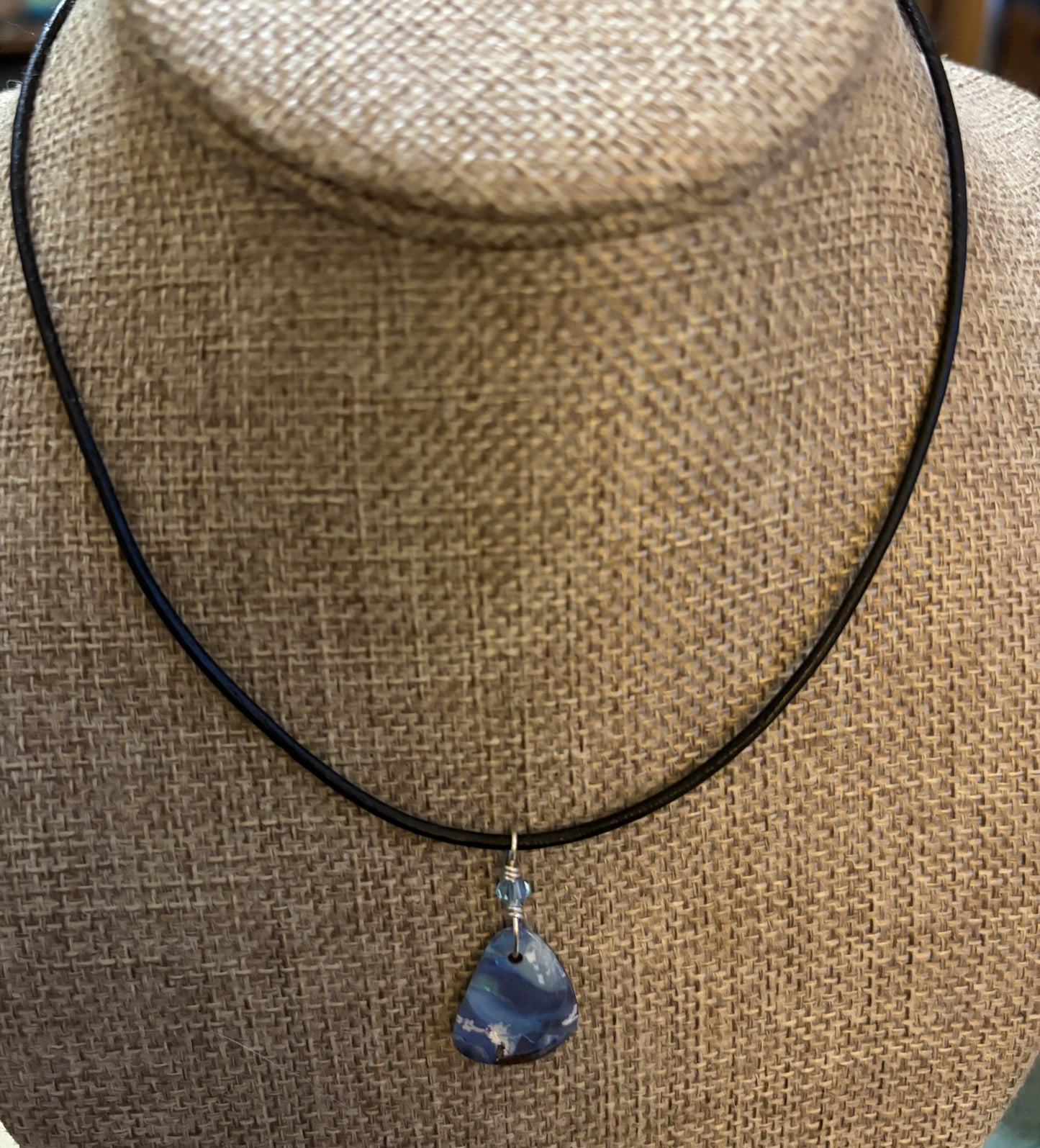 Leather Choker Necklace-  Boulder Opal
