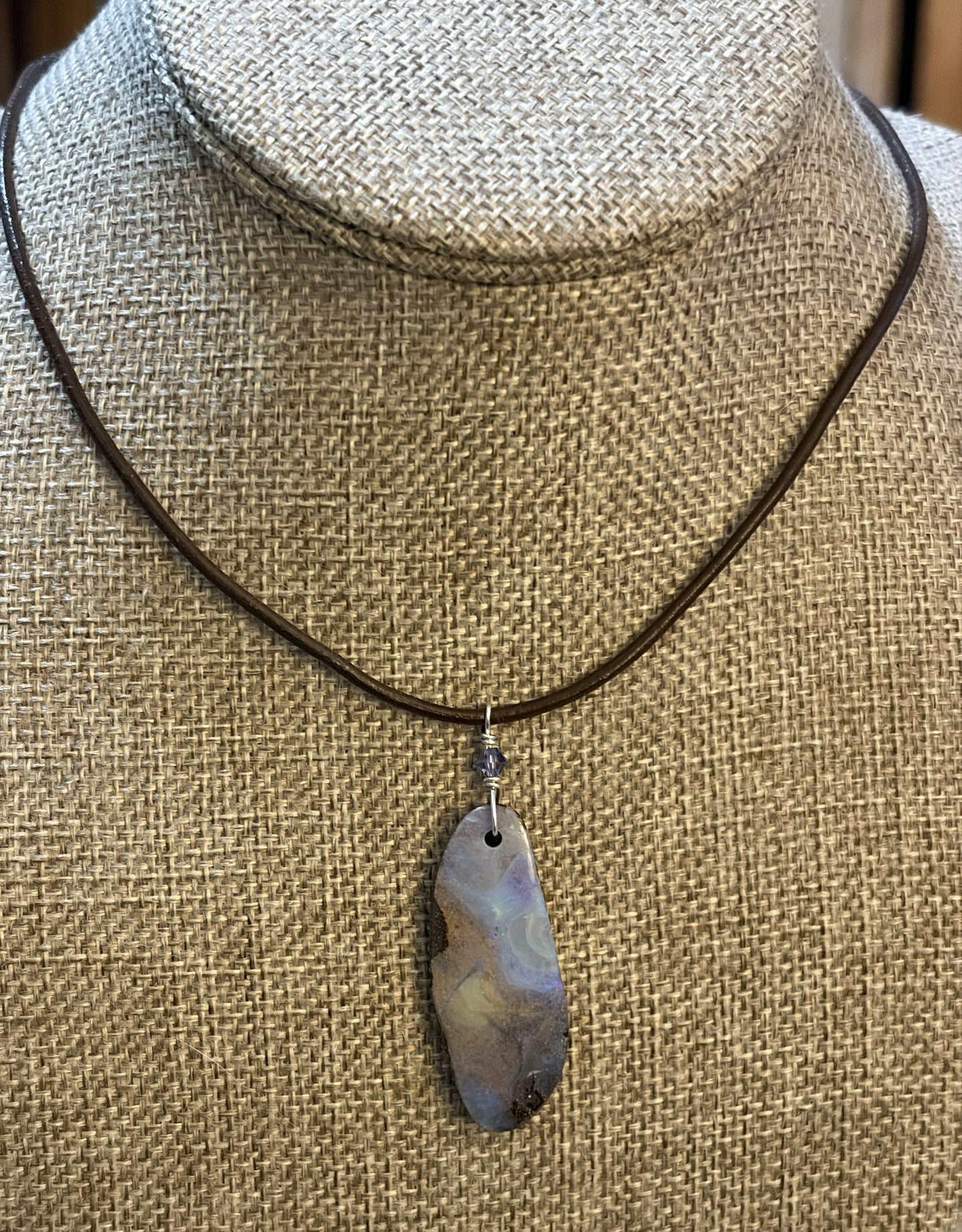 Leather Choker Necklace-  Boulder Opal