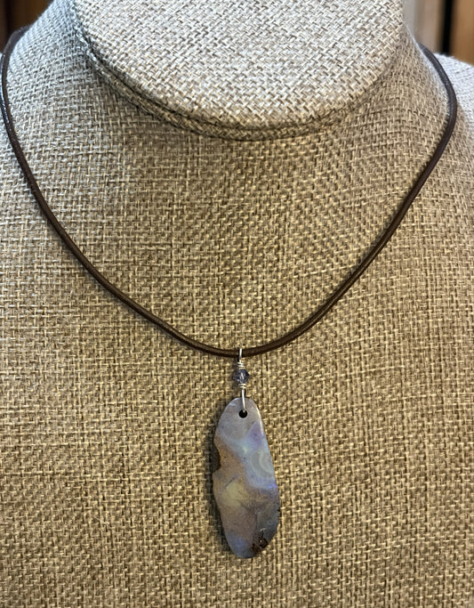 Leather Choker Necklace-  Boulder Opal