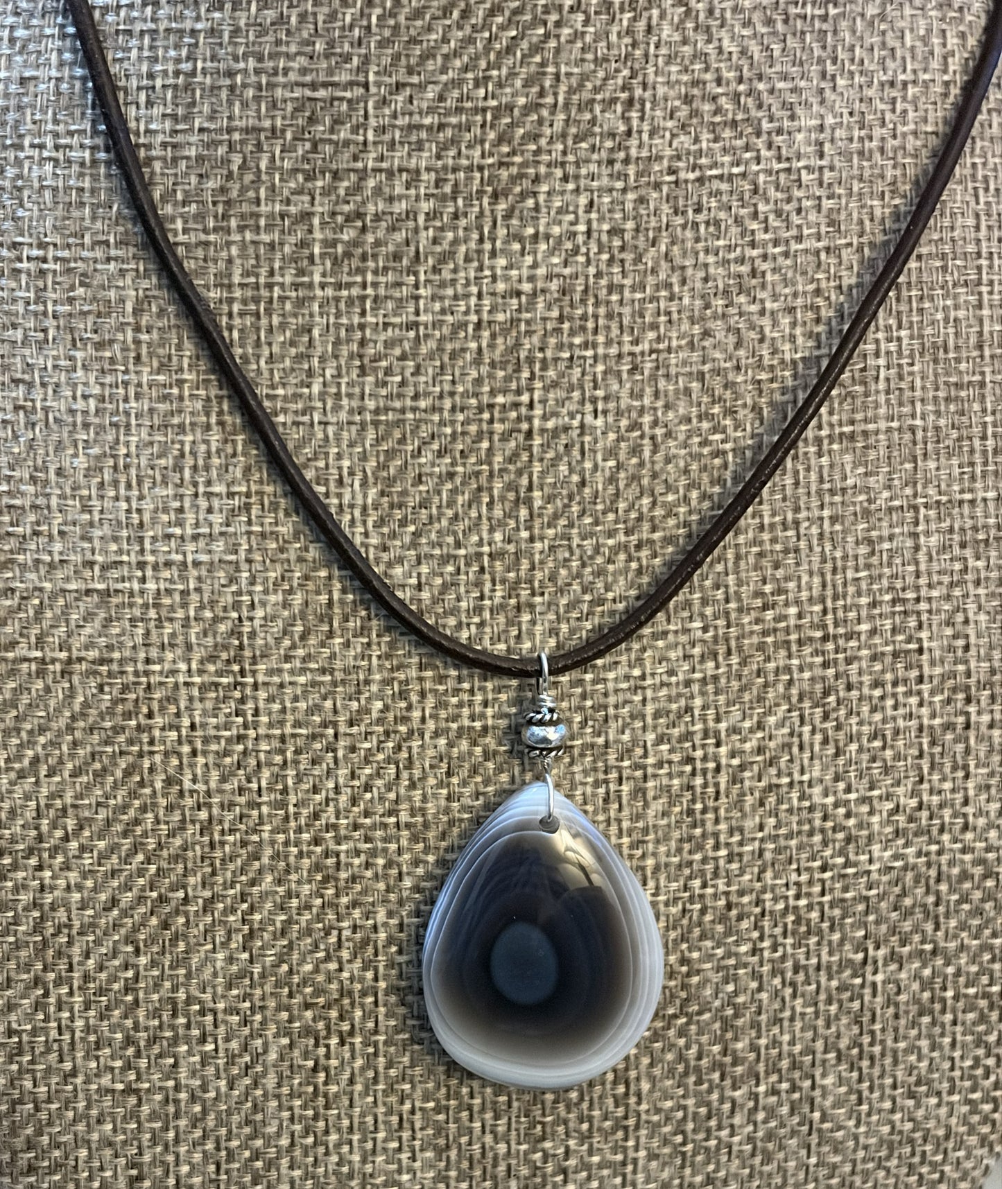Leather Choker Necklace-  Botswana Agate