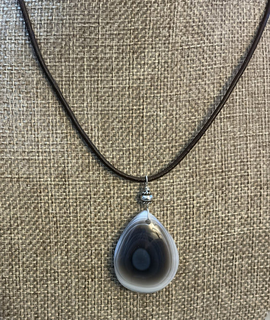 Leather Choker Necklace-  Botswana Agate