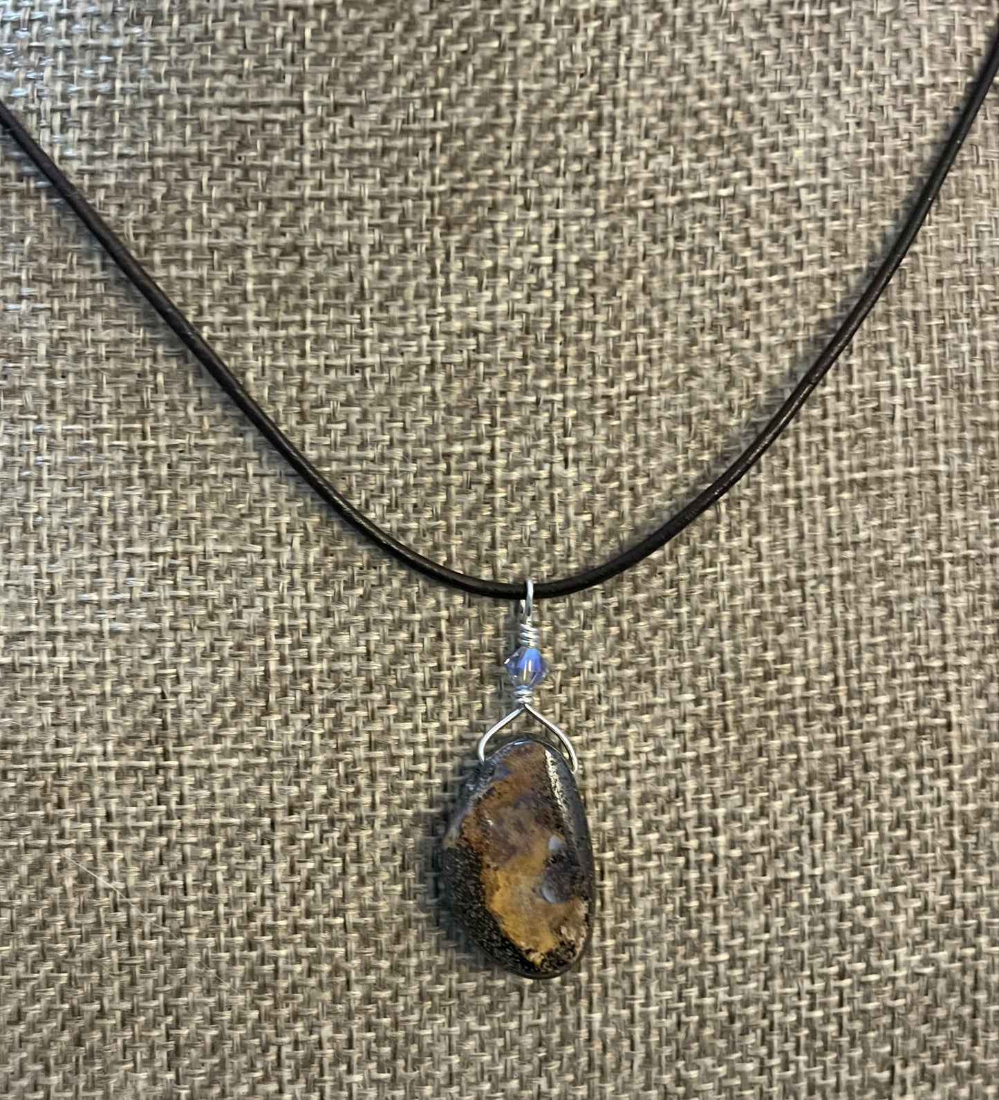 Leather Choker Necklace-  Boulder Opal