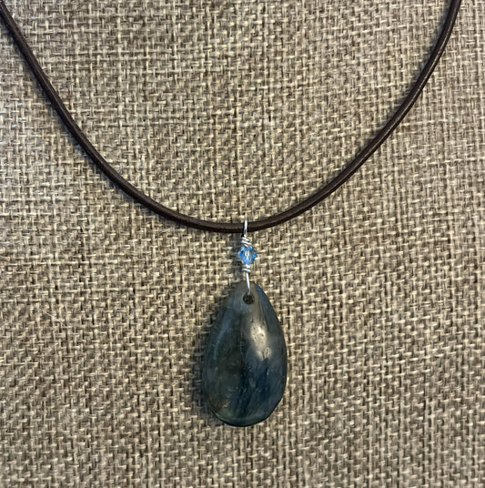 Leather Choker Necklace-  Labradorite