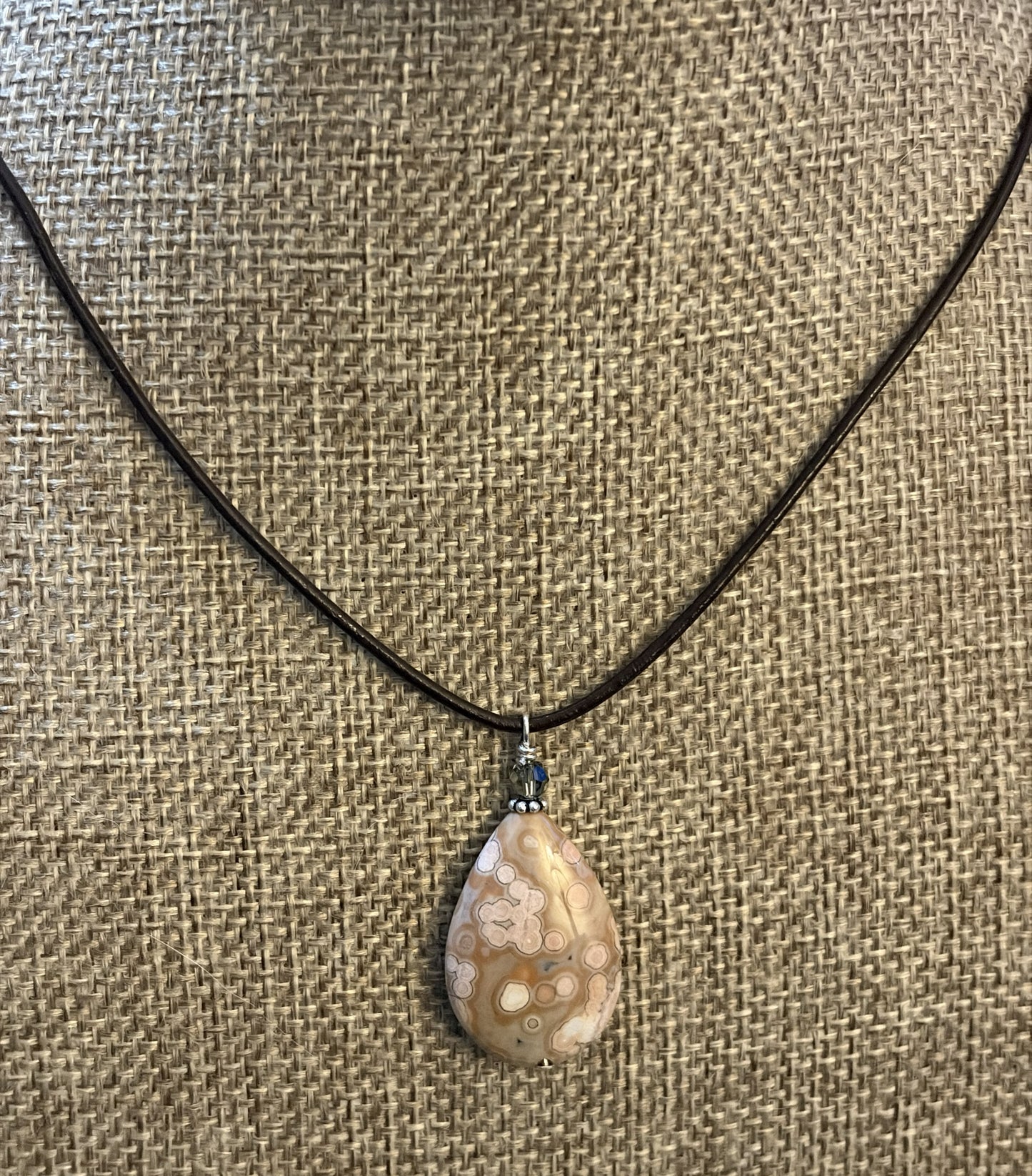 Leather Choker Necklace-  Ocean Jasper