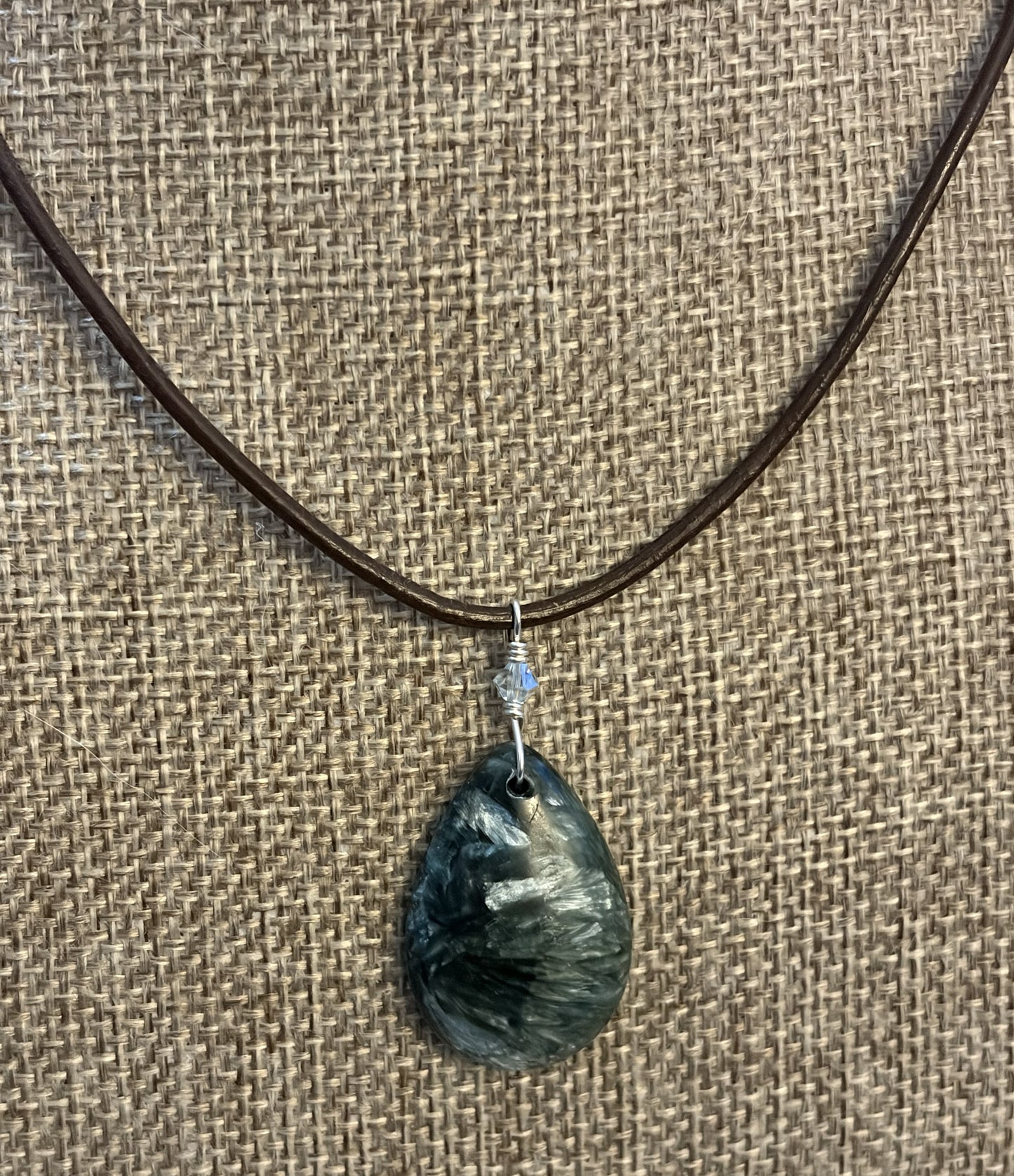 Leather Choker Necklace-  Seraphinite