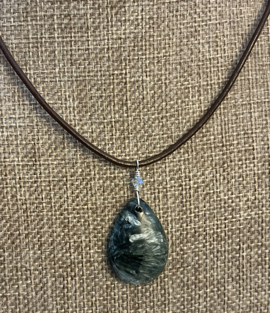 Leather Choker Necklace-  Seraphinite