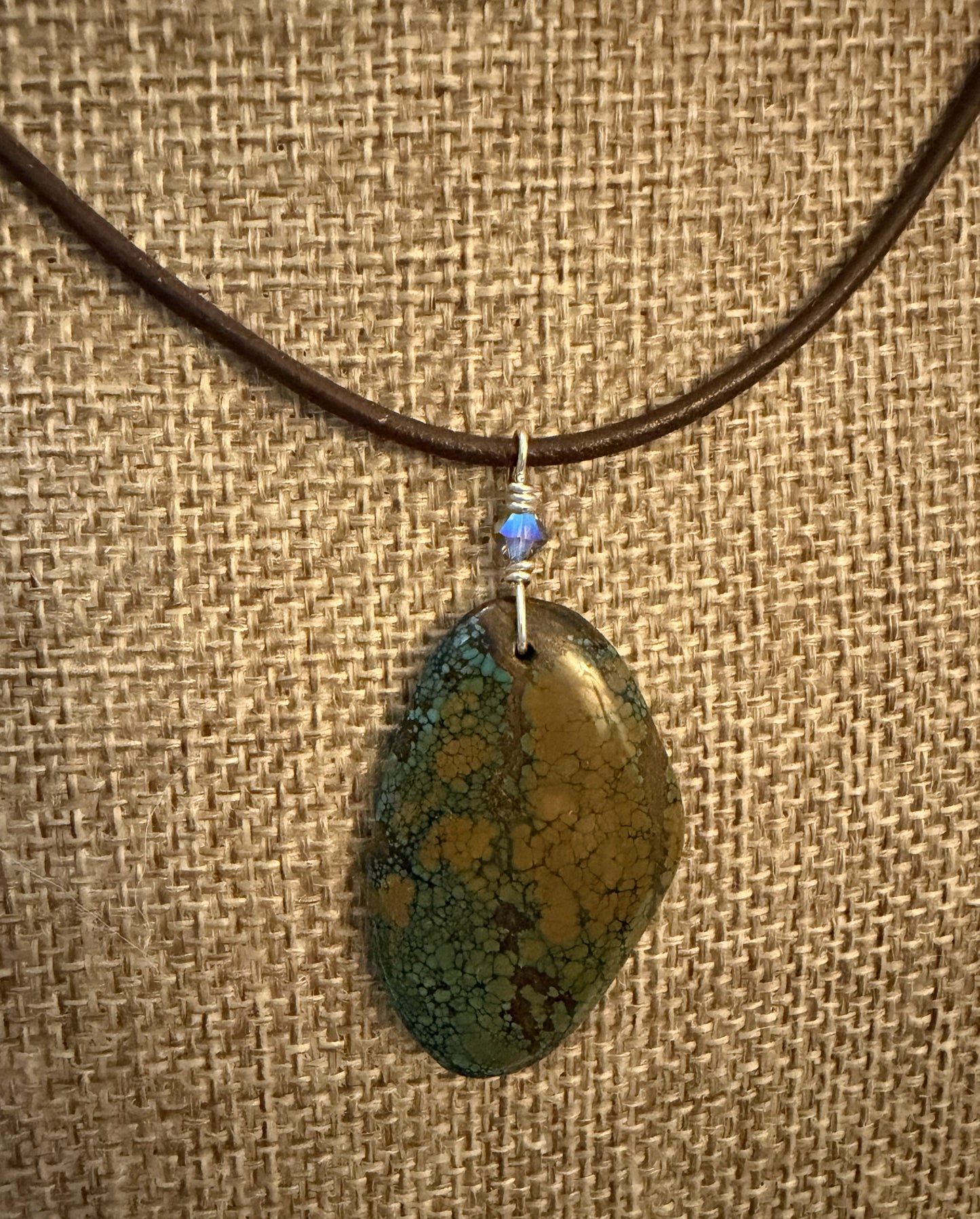 Leather Choker Necklace-  Genuine Turquoise