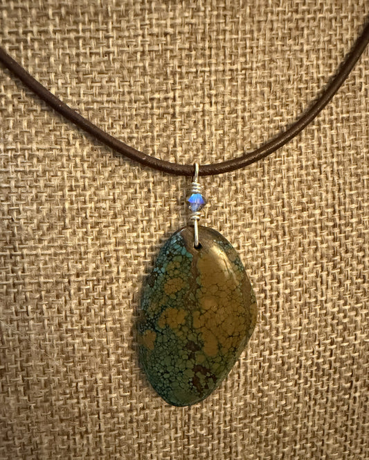 Leather Choker Necklace-  Genuine Turquoise