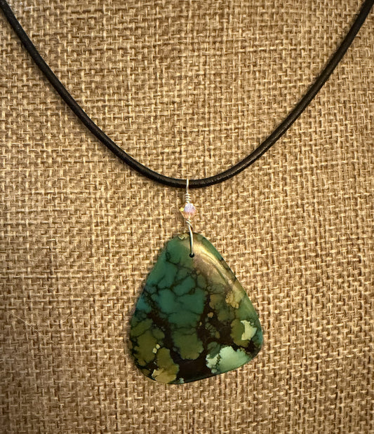 Leather Choker Necklace-  Genuine Turquoise