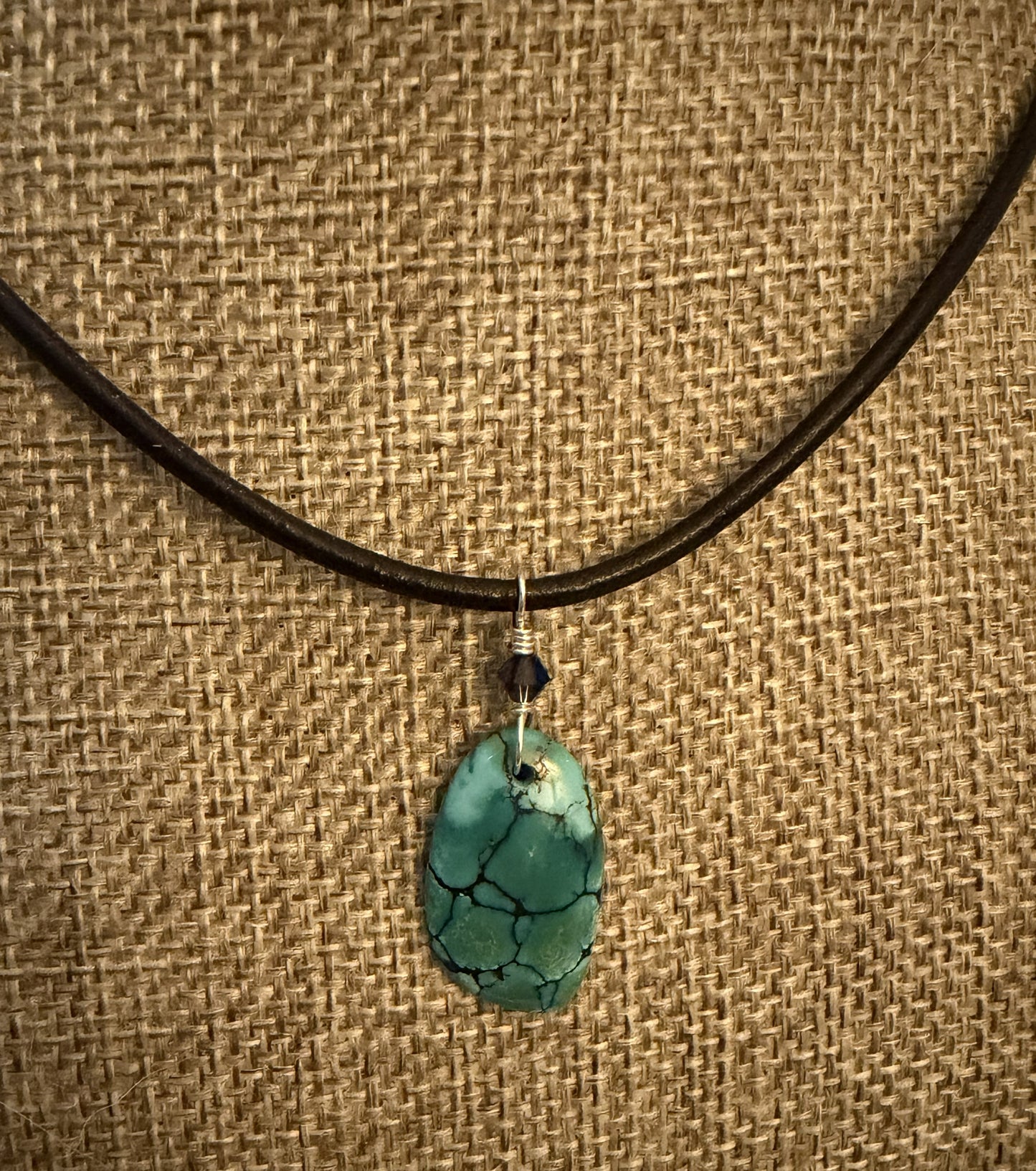 Leather Choker Necklace-  Petite Genuine Turquoise