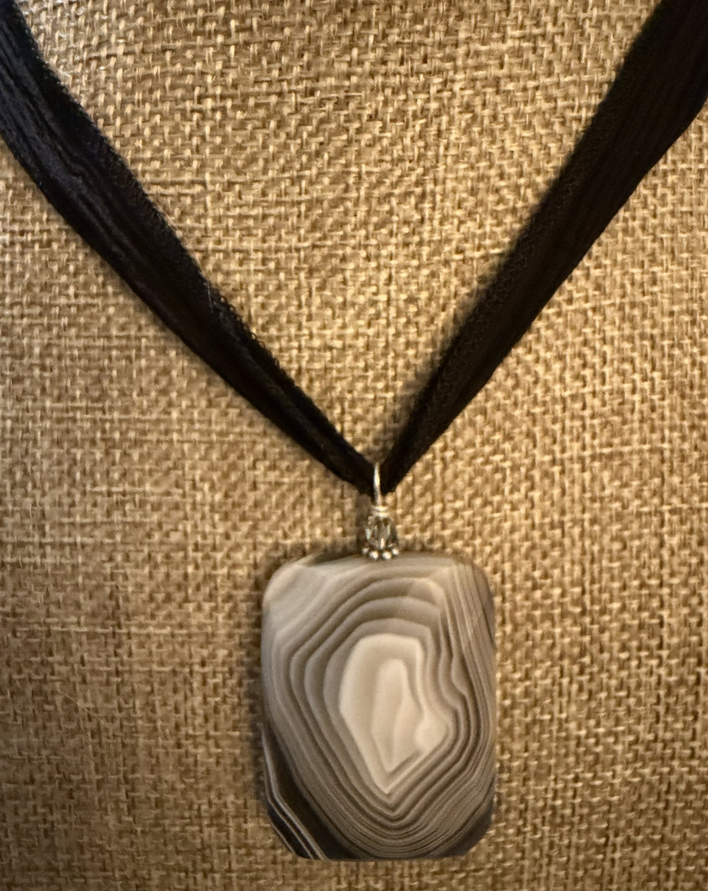 Silk Tie Necklace- Botswana Agate