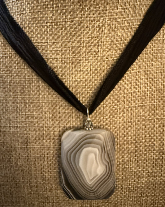 Silk Tie Necklace- Botswana Agate