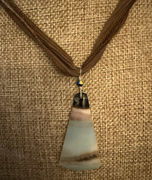 Silk Tie Necklace- Amazonite