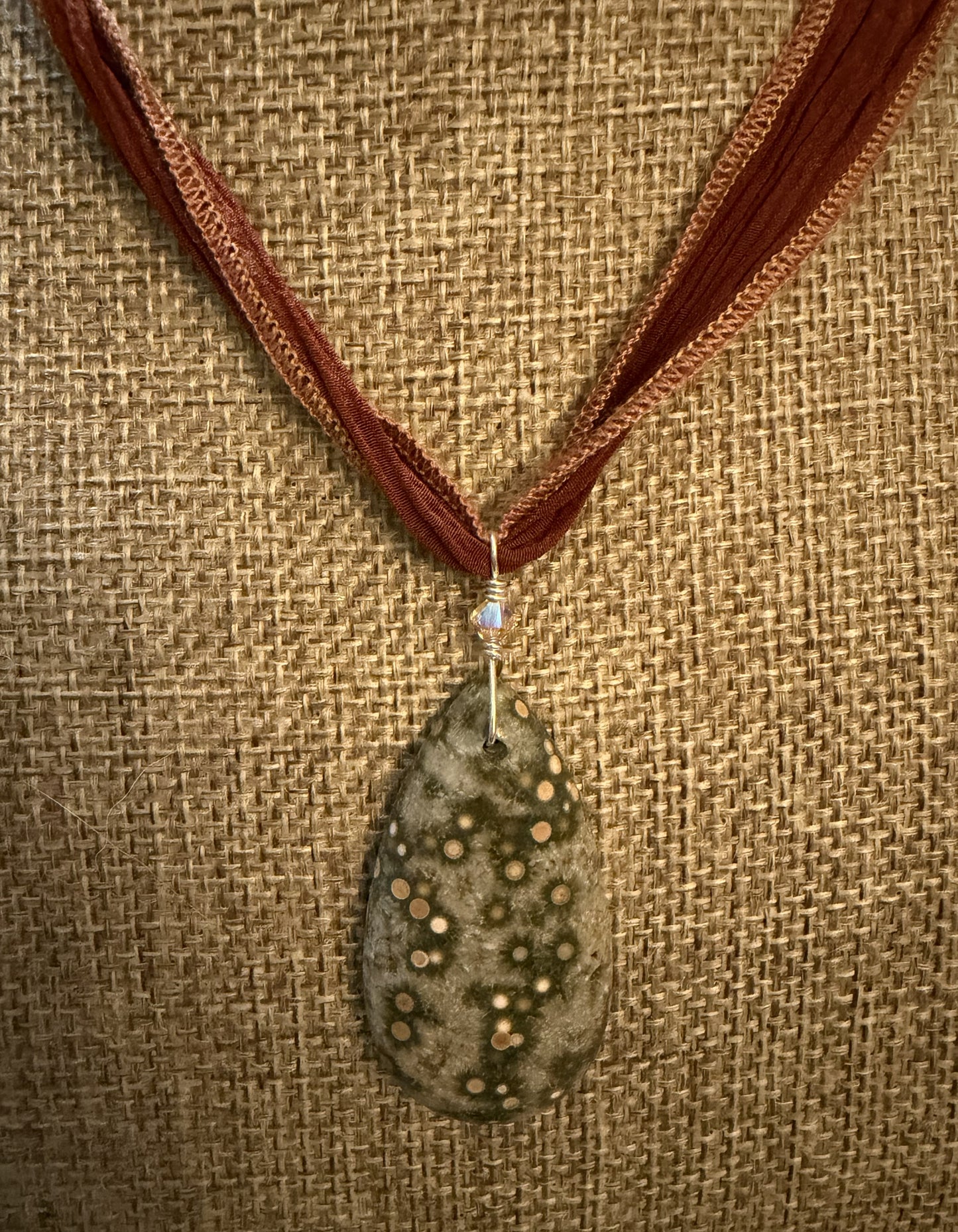 Silk Tie Necklace- Ocean Jasper