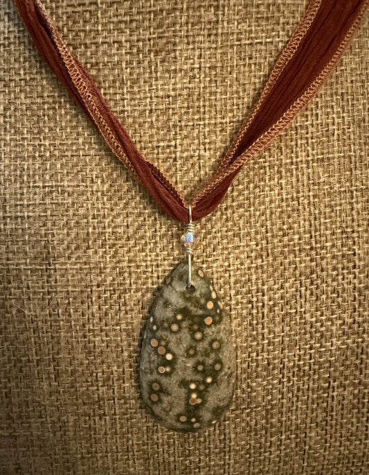 Silk Tie Necklace- Ocean Jasper
