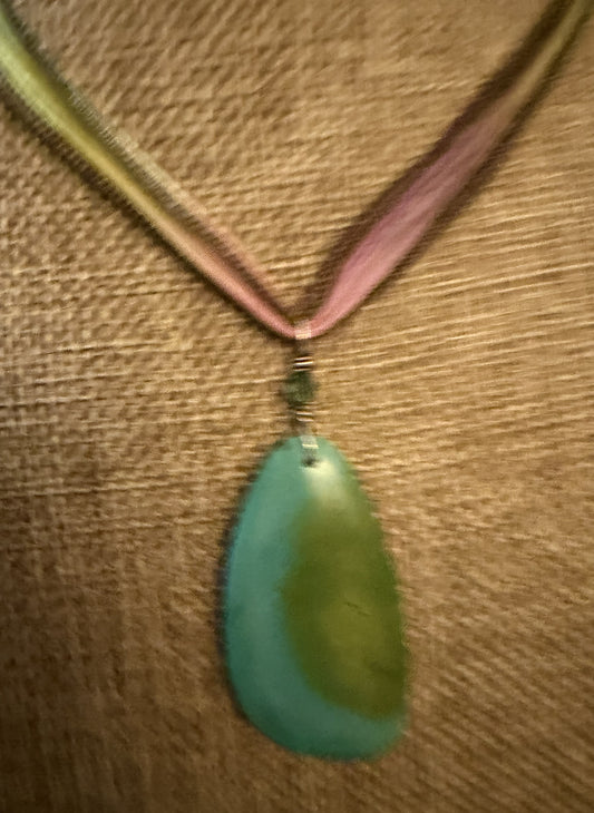 Silk Tie Necklace- Genuine Turquoise