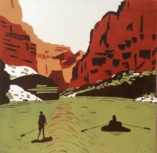 Framed Linocut Print- "Grand Canyon" Paddle Boarders
