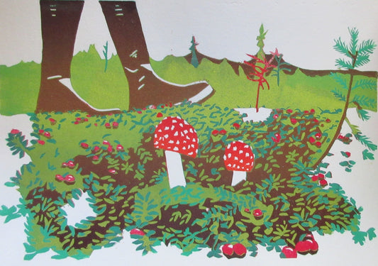 Matted Linocut Print- "Big Alice" Rain Boots