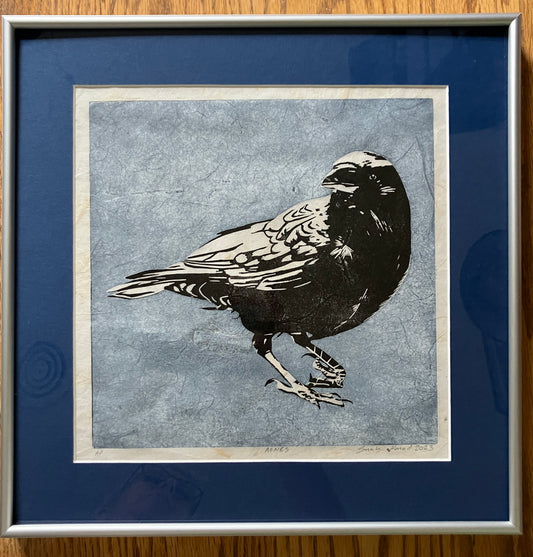 Framed Linocut Print- "Agnes" Crow