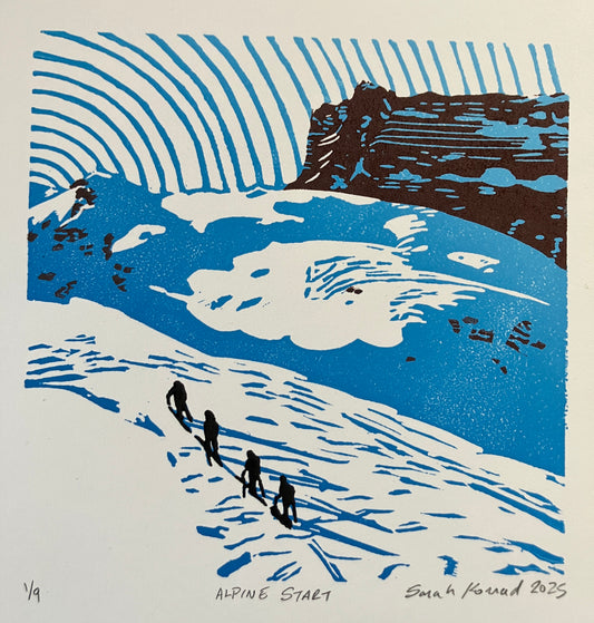 Framed Linocut Print- "Alpine Start"