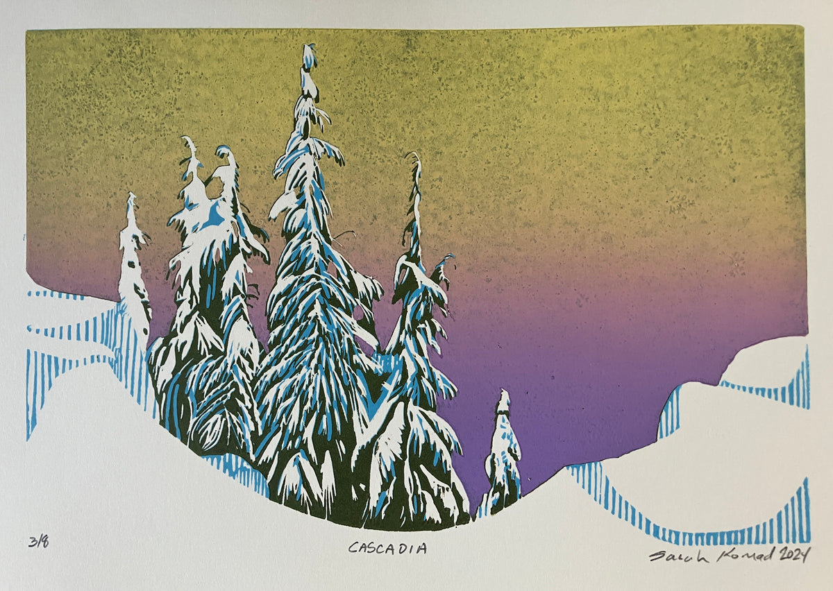 Framed Linocut Print- "Cascadia"