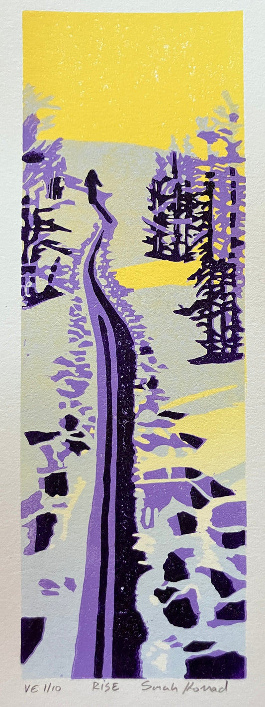 Framed Linocut Print- "Rise" Cross Country Skier