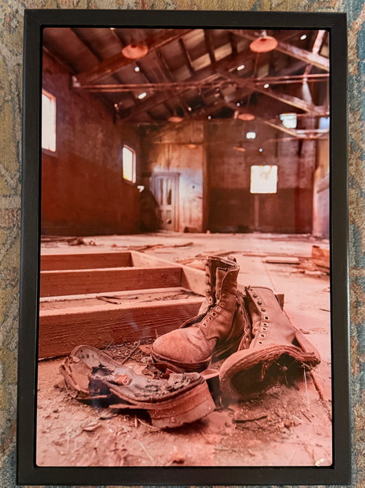 Framed Metal Photograph Print - "Miner's Boots"