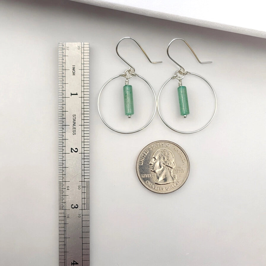Earrings- Silver Hoops with Green Aventurine