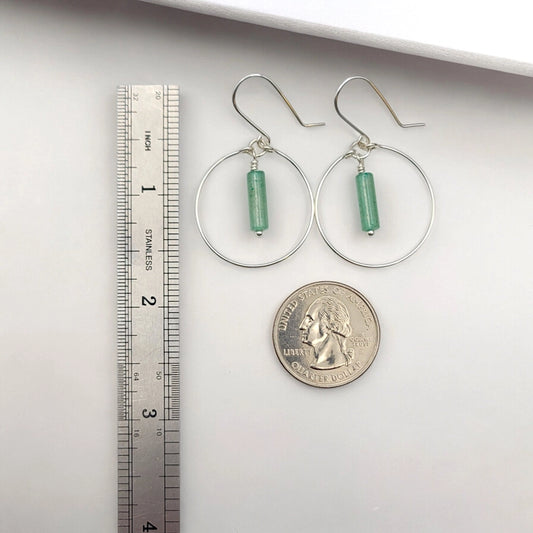 Earrings- Silver Hoops with Green Aventurine