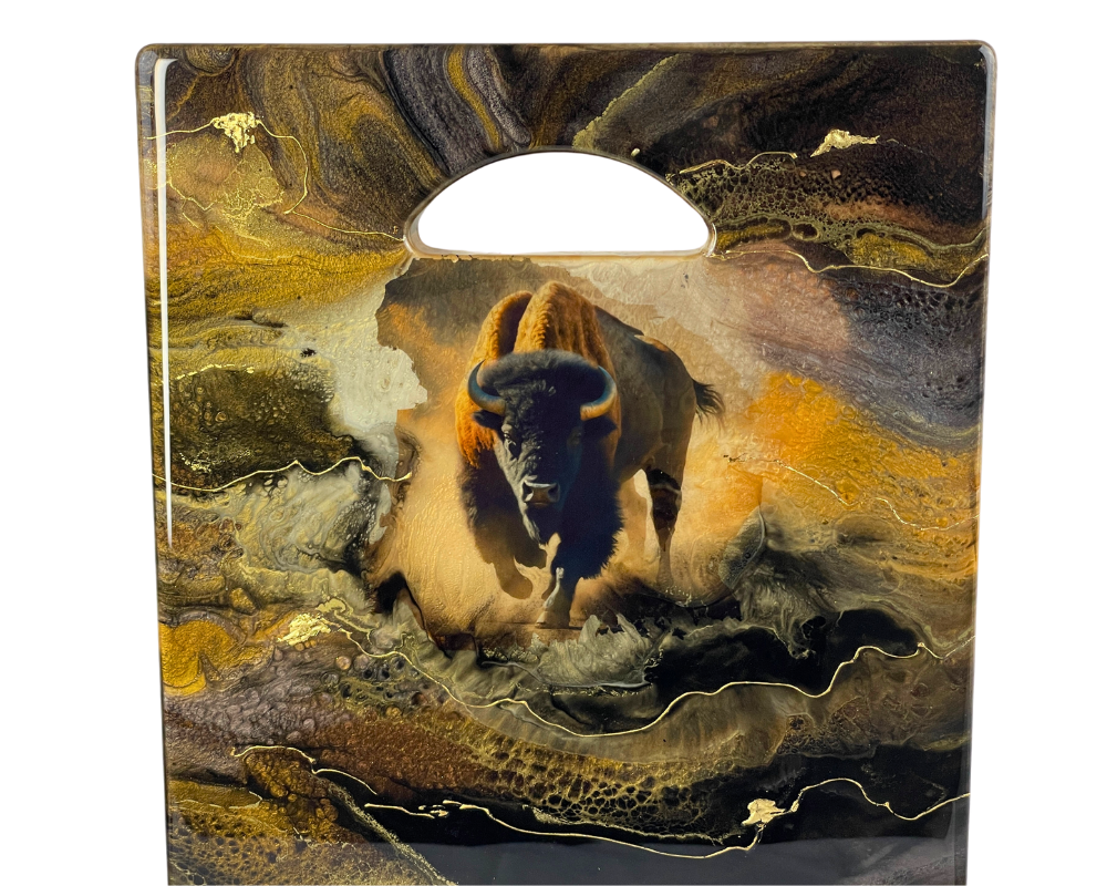 " Majestic Bison " Handmade Cheese Board with 24K Gold