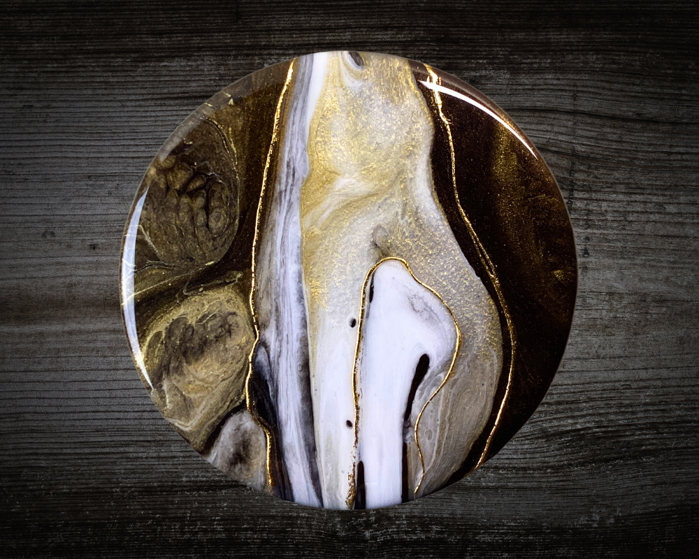 Handcrafted Olive Wood Double Spice Cellar with Abstract Resin Artwork and 24K Gold Accents
