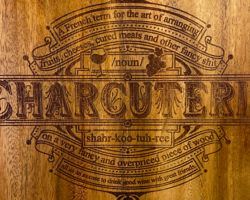 " CHARCUTERIE " Laser Engraved Round Charcuterie Board