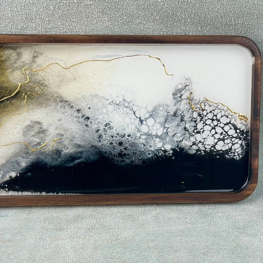 Monochrome Walnut Wood and Resin with 24K Gold Tray