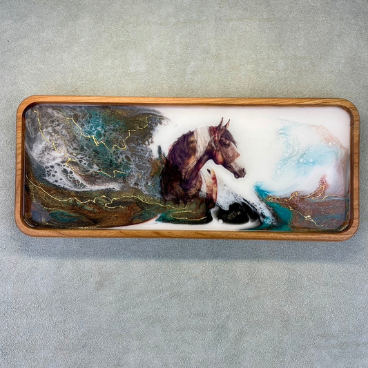 Horse Cherry Wood and Resin with 24K Gold Tray