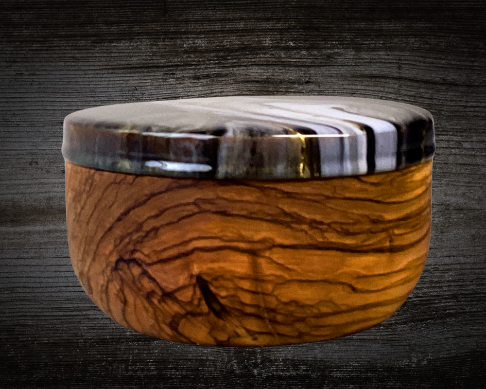 Handcrafted Olive Wood Double Spice Cellar with Abstract Resin Artwork and 24K Gold Accents