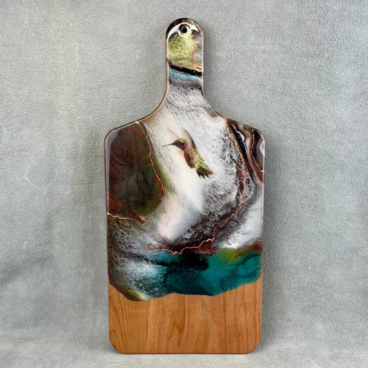 " Hummingbird " Artisan Handmade Cherrywood Cheeseboard with Copper