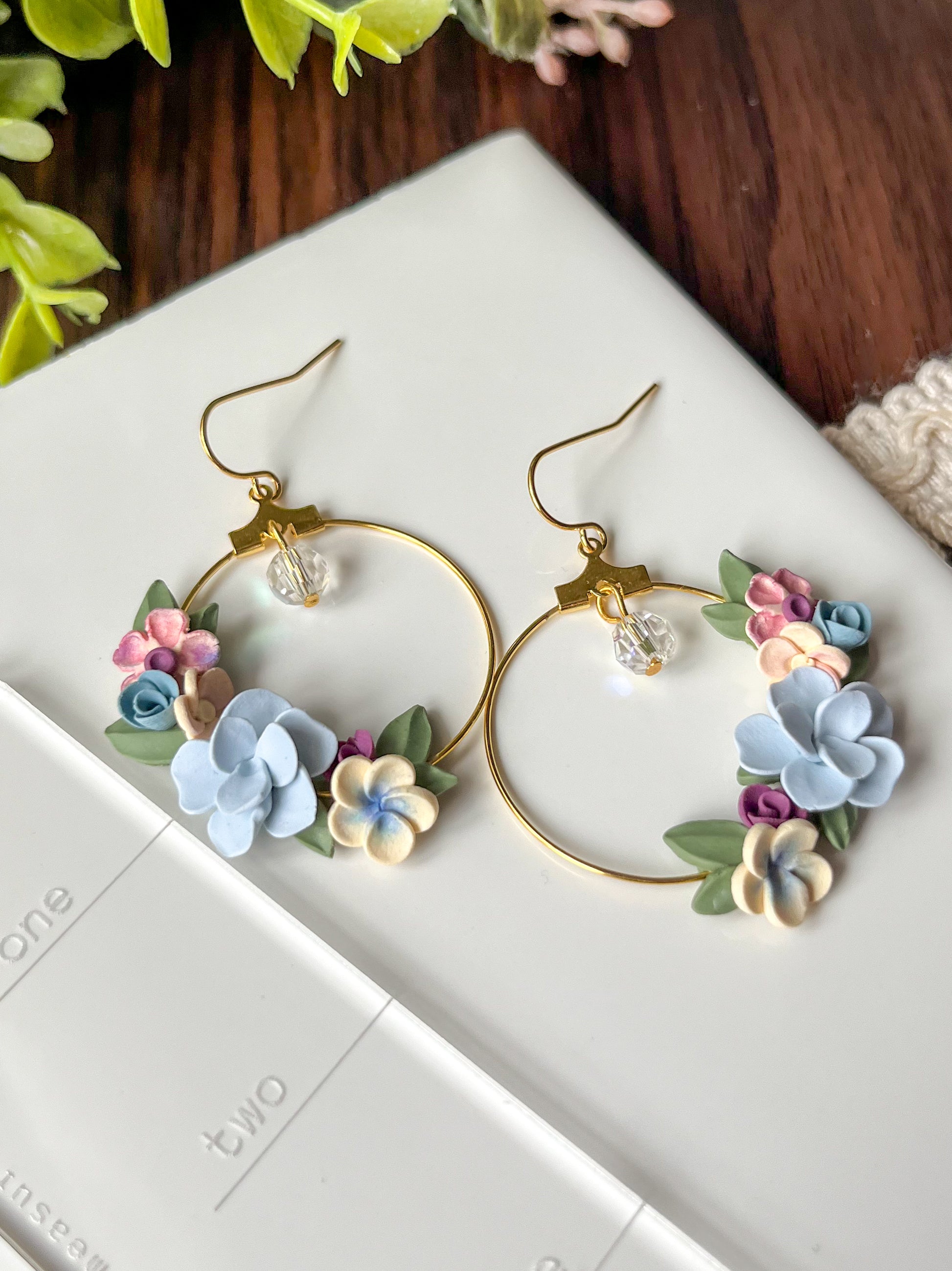 Pastel Floral Open Hoop Polymer Clay Earrings - Main Image