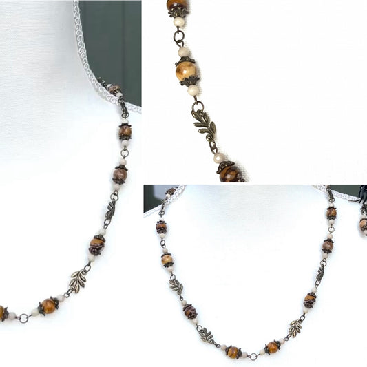 Earring and Necklace Set  "Brown Zebra Jasper and Brass"