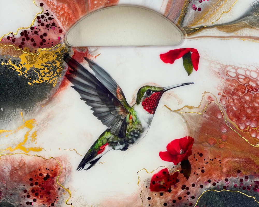 " Vibrant Hummingbird " Charcuterie Board with 24K Gold