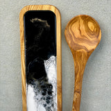 Olive Wood with Black and White Resin Spoon Rest Kitchen Helper