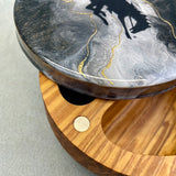 Multipurpose " Steamboat " Olive Wood Salt Cellar with 24K Gold