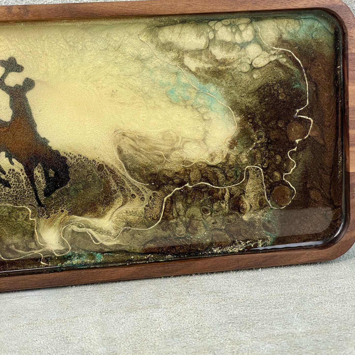 Wyoming Cowboy Walnut Wood and Resin with 24K Gold Tray