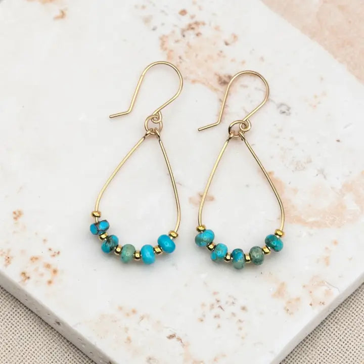 Earrings- Teardrop Hoop Turquoise and Gold