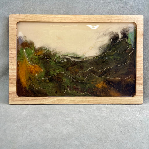 Handmade Teak Hardwood and Resin Tray with 24K Gold