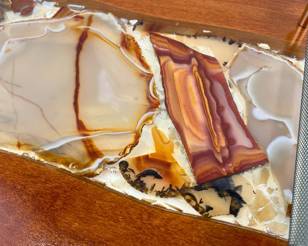 Unique Wood and Agate Resin Serving Tray with Handles