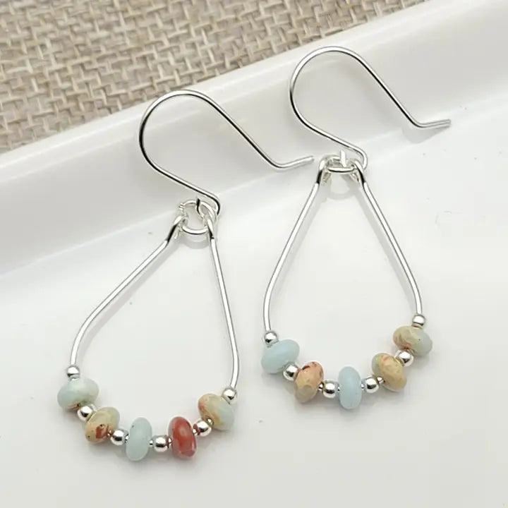 Earrings- Teardrop Hoop Silver and Jasper