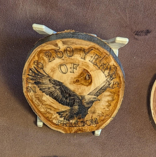 Coaster - Wood- Engraved Eagle "2026 250 Years of Freedom"