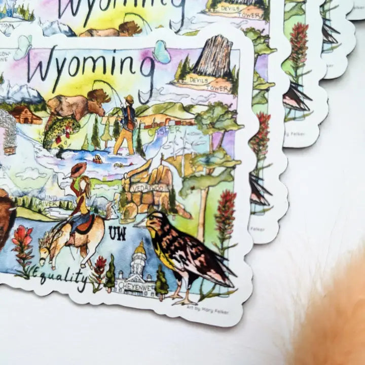 Magnet or Sticker - Wyoming Map With Icons